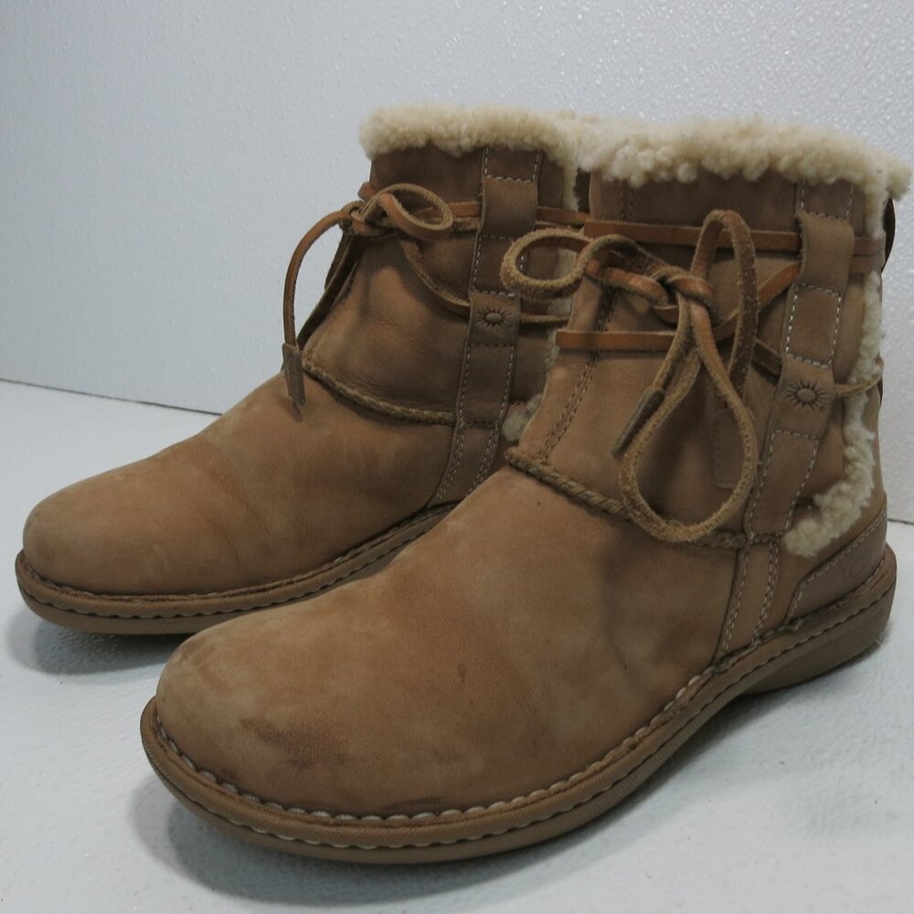 UGG Boots La Jolla Ankle Bootie Beige Leather Comfort SN 1617 Women's 8